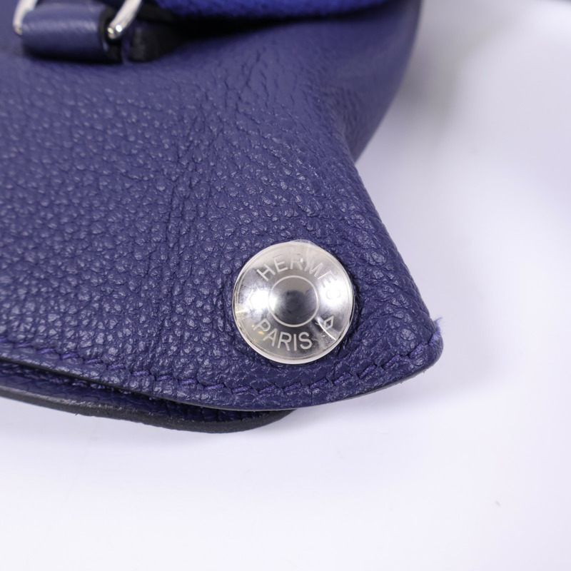 HERMES Togo皮革Videpoches銀扣肩背袋Bleu De Prusse-7