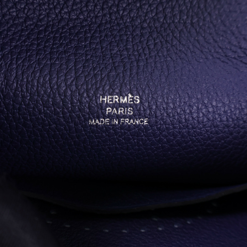 HERMES Togo皮革Videpoches銀扣肩背袋Bleu De Prusse-8