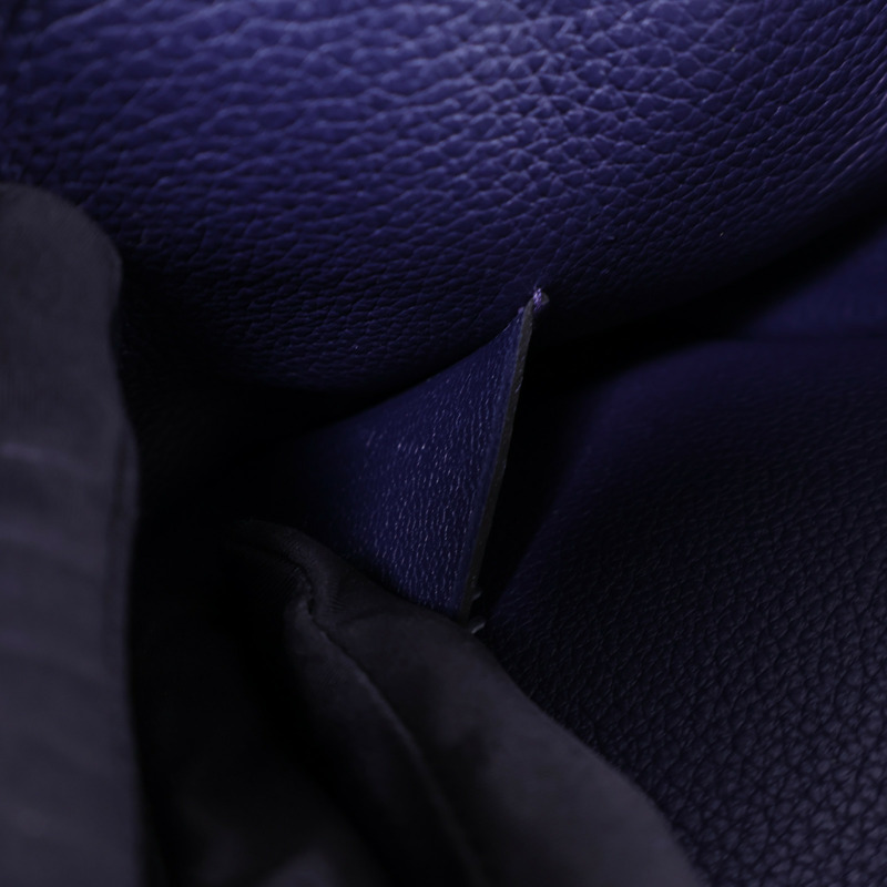 HERMES Togo皮革Videpoches銀扣肩背袋Bleu De Prusse-10