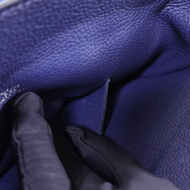 HERMES Togo皮革Videpoches銀扣肩背袋Bleu De Prusse-11