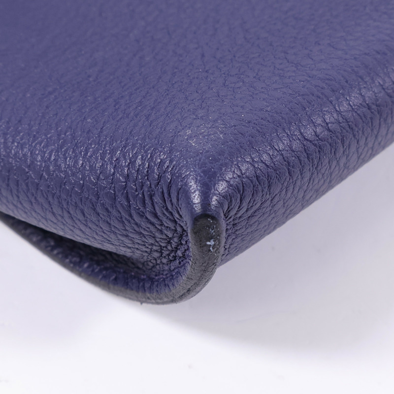 HERMES Togo皮革Videpoches銀扣肩背袋Bleu De Prusse-13