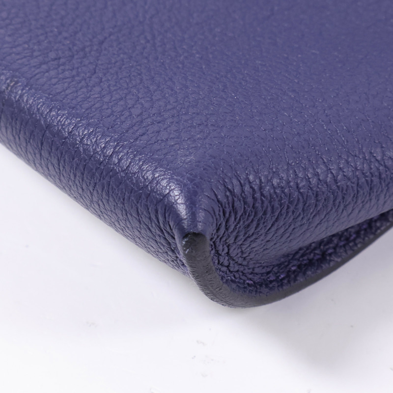 HERMES Togo皮革Videpoches銀扣肩背袋Bleu De Prusse-14