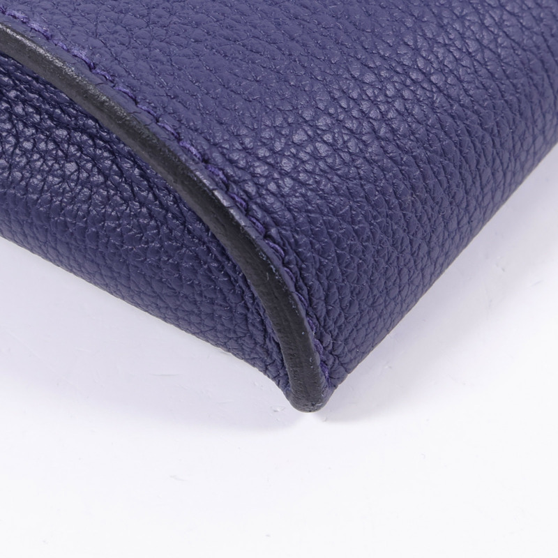 HERMES Togo皮革Videpoches銀扣肩背袋Bleu De Prusse-15