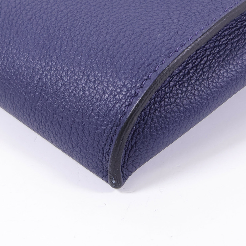 HERMES Togo皮革Videpoches銀扣肩背袋Bleu De Prusse-16