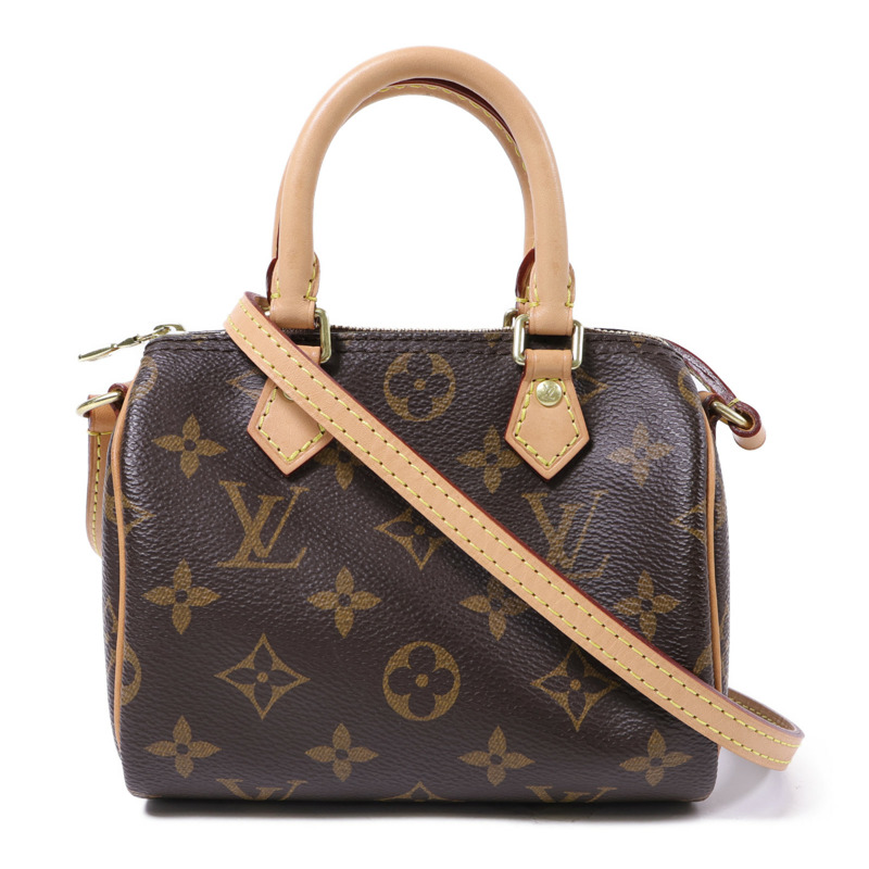 LOUIS VUITTON Monogram Nano Speedy金扣手挽肩背兩用袋棕色-0