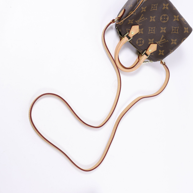 LOUIS VUITTON Monogram Nano Speedy金扣手挽肩背兩用袋棕色-10