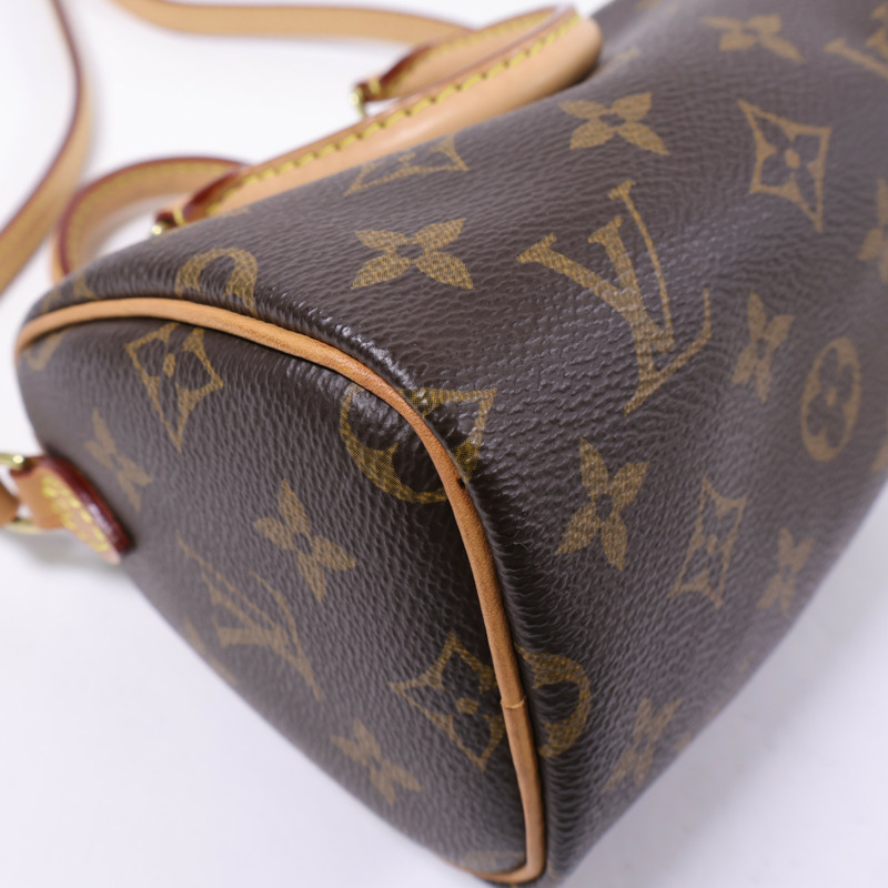 LOUIS VUITTON Monogram Nano Speedy金扣手挽肩背兩用袋棕色-11