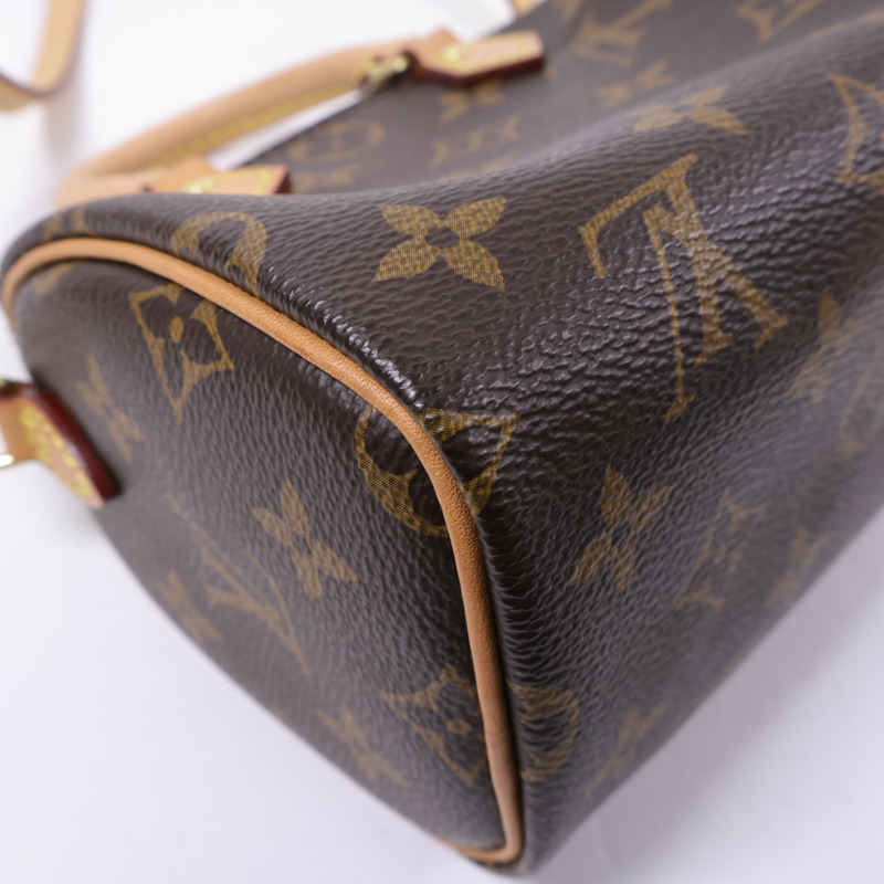 LOUIS VUITTON Monogram Nano Speedy金扣手挽肩背兩用袋棕色-13