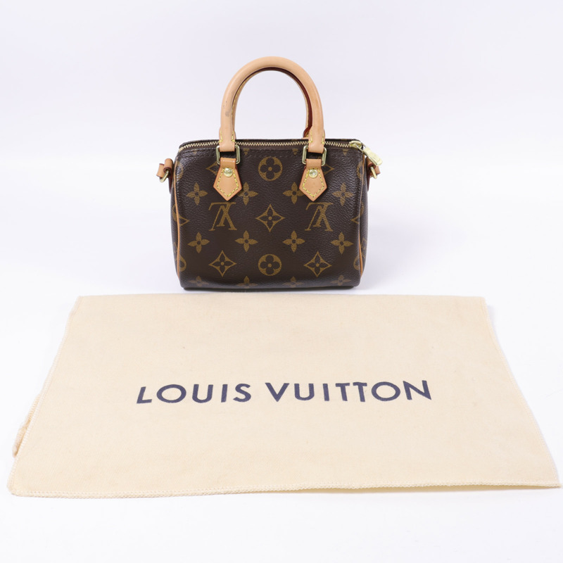 LOUIS VUITTON Monogram Nano Speedy金扣手挽肩背兩用袋棕色-15