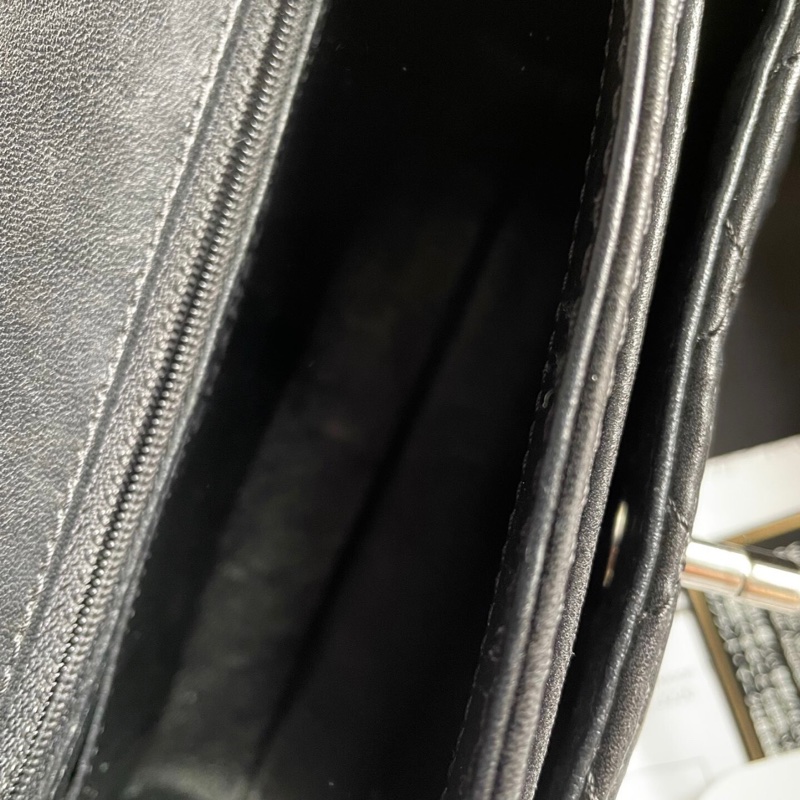 Chanel 小號 翻蓋郵差包 黑銀菱格紋斜挎單肩鏈條包 20開 尺寸約23x16-8