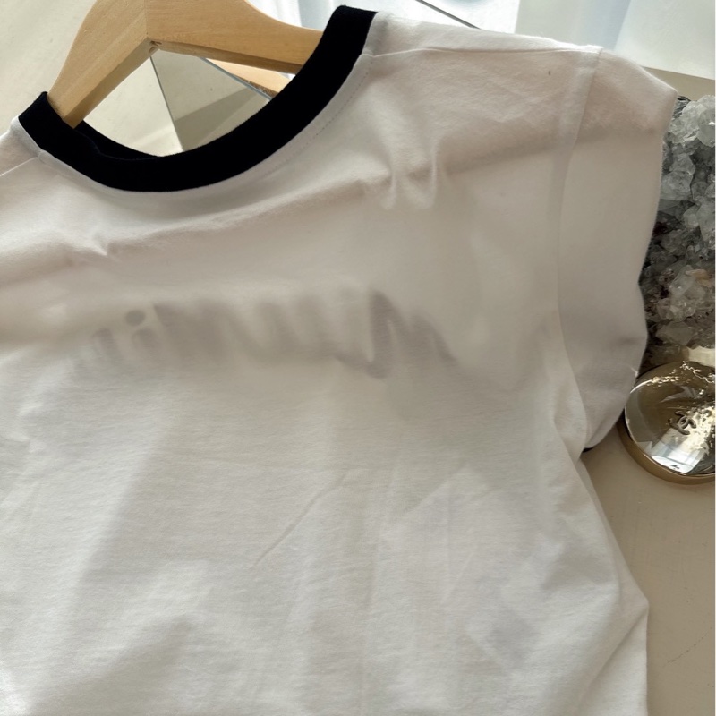 Miu Miu 白底黑邊短版短袖上衣 size:S-4