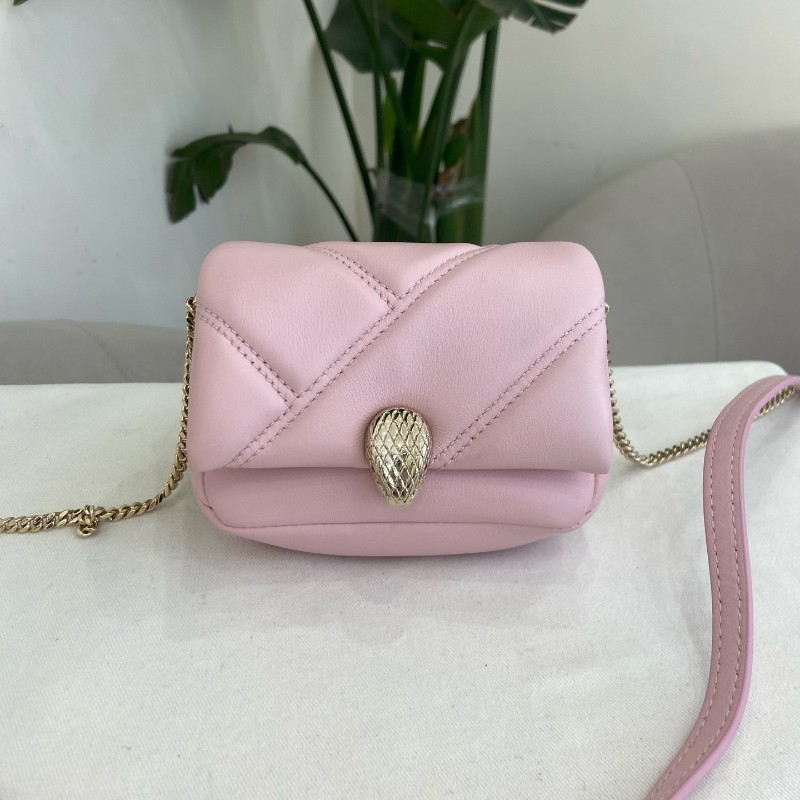 Bvlgari Serpenti Cabochon 櫻花粉色迷你棉花糖蛇頭包-0