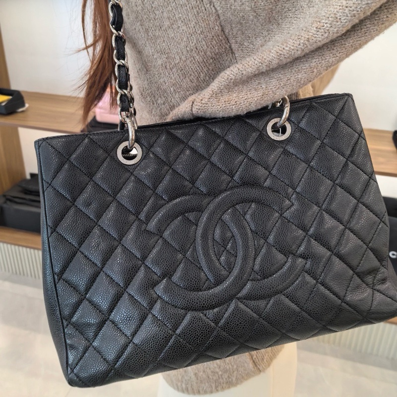 Chanel 黑銀GST荔枝紋牛皮 尺寸約33*24*11cm 鐳射15開。-6