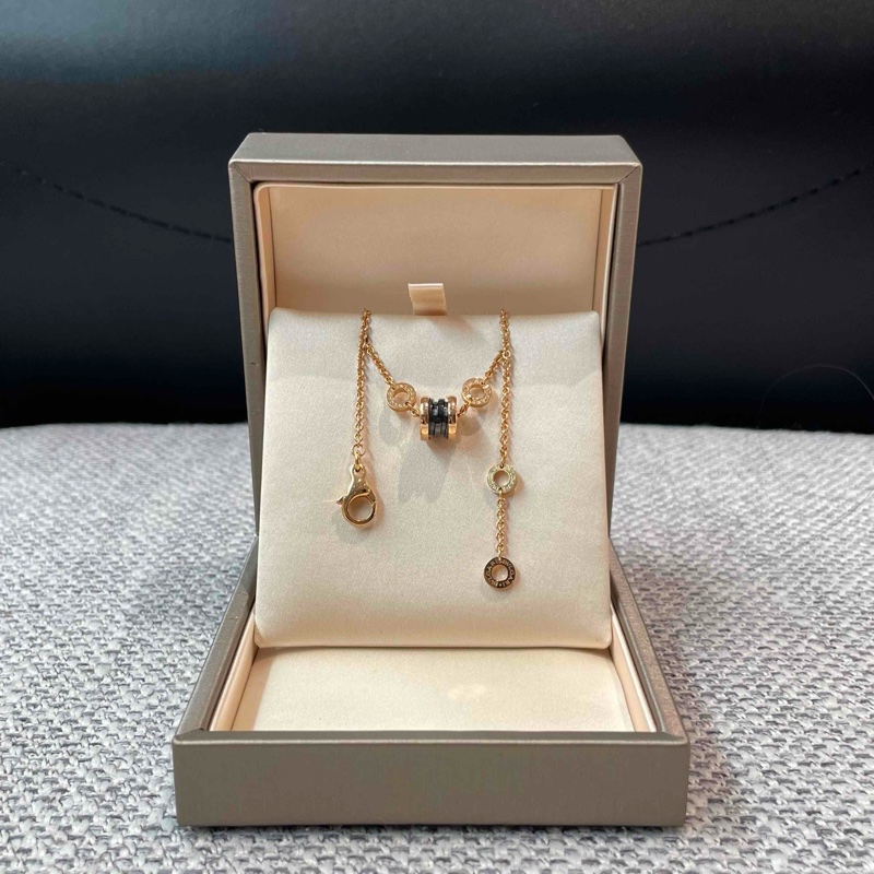 BVLGARI寶格麗 B.ZERO1系列 黑陶瓷小蠻腰手鍊 彈簧吊墜 18k玫瑰金 尺寸：SM碼/鏈長約18.5cm 附件：盒子 墊板-0