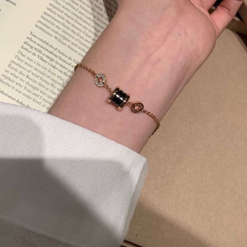 BVLGARI寶格麗 B.ZERO1系列 黑陶瓷小蠻腰手鍊 彈簧吊墜 18k玫瑰金 尺寸：SM碼/鏈長約18.5cm 附件：盒子 墊板-1