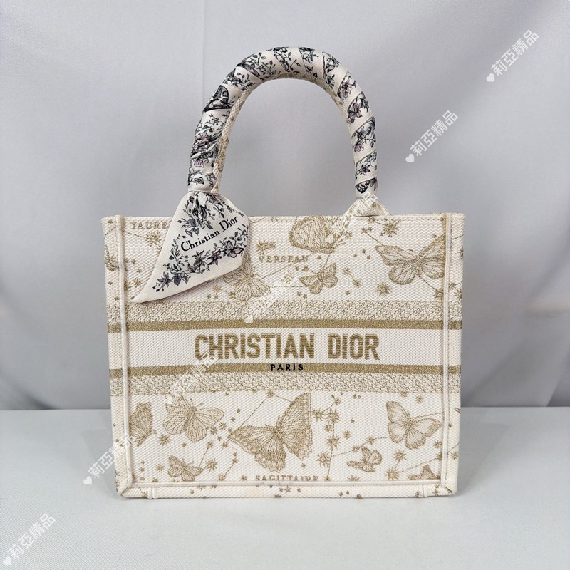 莉亞精品♡Dior 蝴蝶刺繡小號托特 白金 二手-1