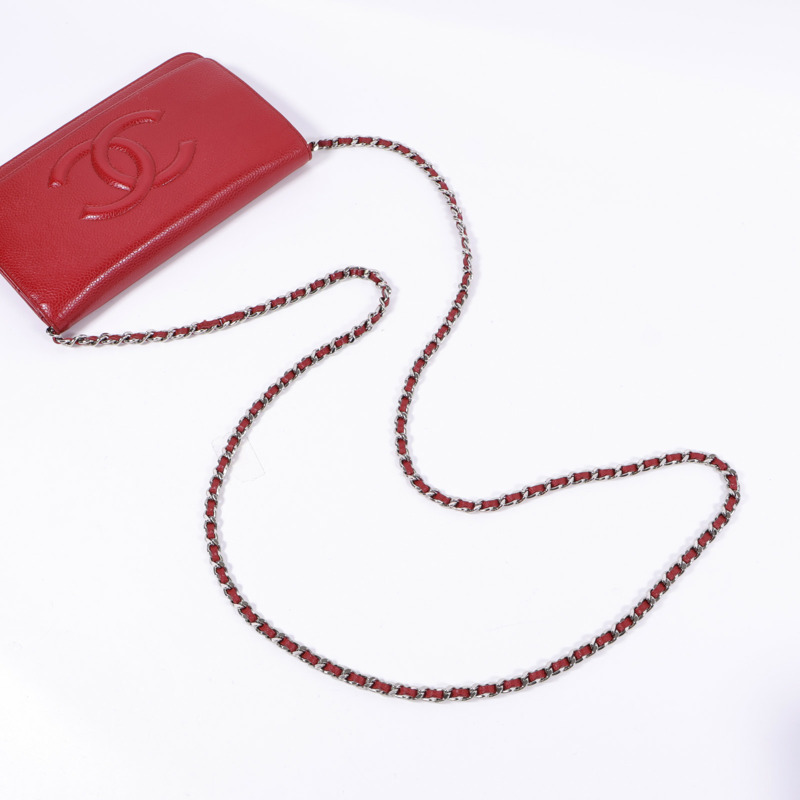 CHANEL 牛皮皮革WOC Wallet On Chain銀扣鏈帶肩背袋-4