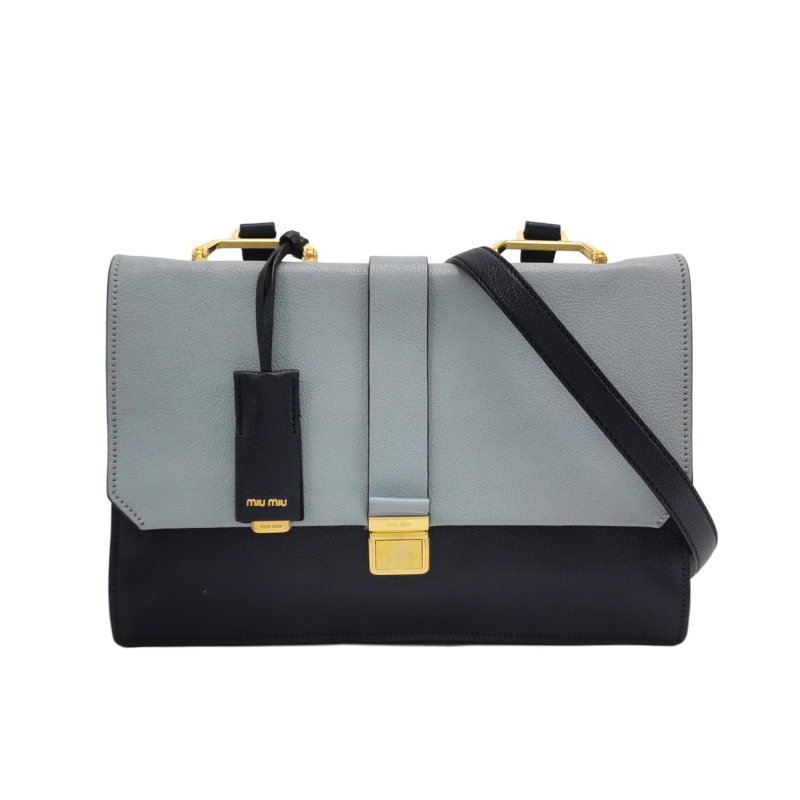 Miu Miu Madras羊皮拼色金屬鎖扣斜挎包-0