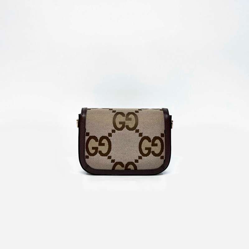 GUCCI帆布拚烏木色牛皮Horsebit 1955小號側背包658574-3