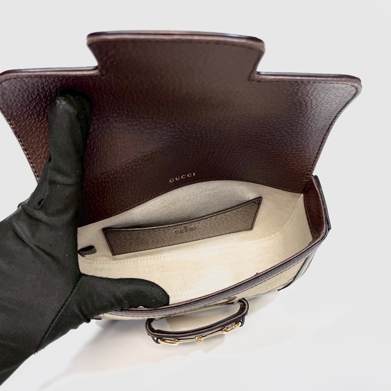 GUCCI帆布拚烏木色牛皮Horsebit 1955小號側背包658574-7