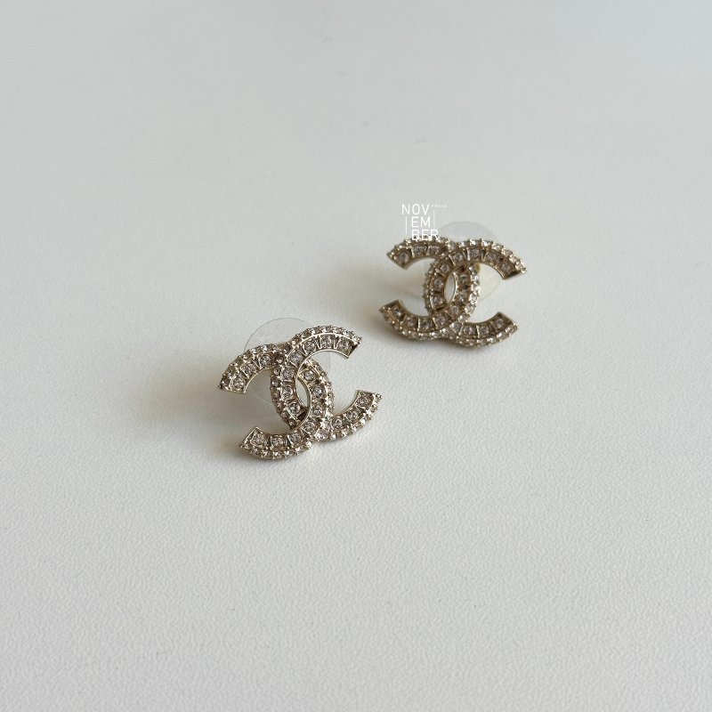 全新💖 Chanel 香奈兒 滿鑽雙C耳環-1