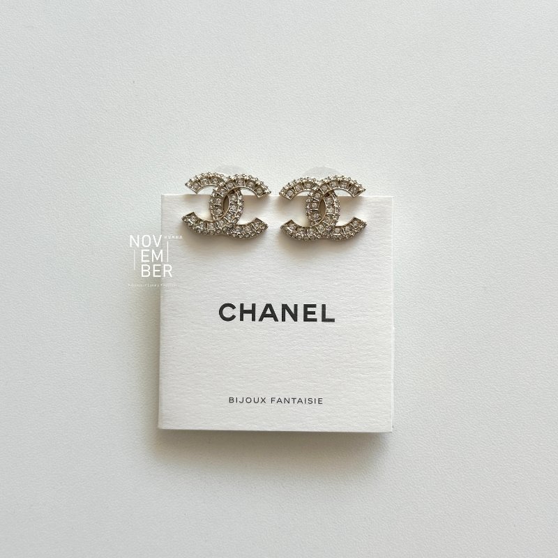 全新💖 Chanel 香奈兒 滿鑽雙C耳環-2