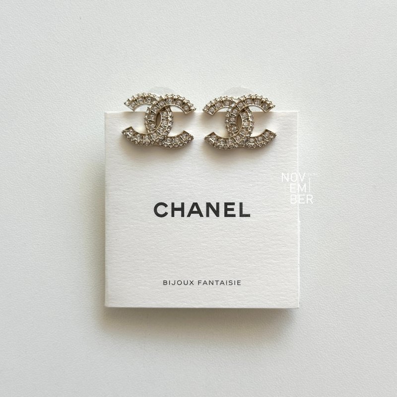 全新💖 Chanel 香奈兒 滿鑽雙C耳環-4