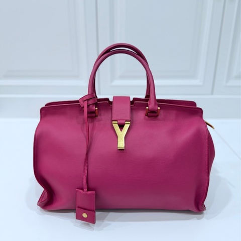 YVES SAINT LAURENT YSL 聖羅蘭 CABAS CHYC 桃紅色 手提包 醫生包 公事包 波斯頓包