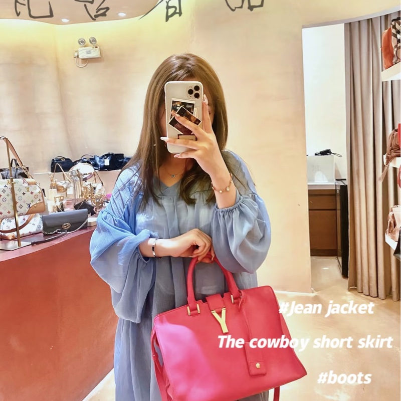 YVES SAINT LAURENT YSL 聖羅蘭 CABAS CHYC 桃紅色 手提包 醫生包 公事包 波斯頓包-4