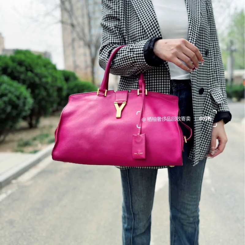 YVES SAINT LAURENT YSL 聖羅蘭 CABAS CHYC 桃紅色 手提包 醫生包 公事包 波斯頓包-6