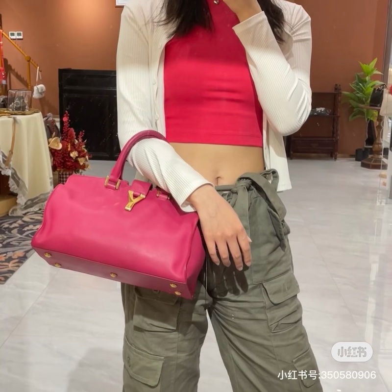 YVES SAINT LAURENT YSL 聖羅蘭 CABAS CHYC 桃紅色 手提包 醫生包 公事包 波斯頓包-7