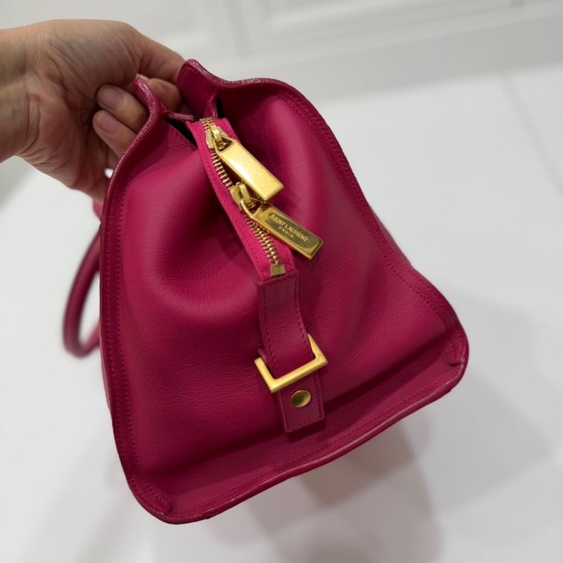 YVES SAINT LAURENT YSL 聖羅蘭 CABAS CHYC 桃紅色 手提包 醫生包 公事包 波斯頓包-14
