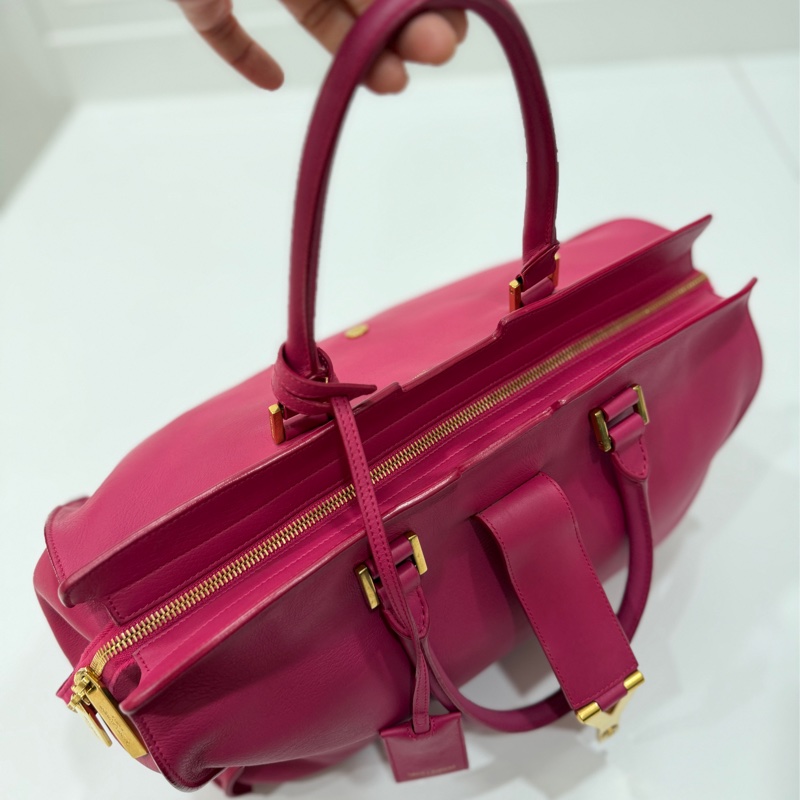 YVES SAINT LAURENT YSL 聖羅蘭 CABAS CHYC 桃紅色 手提包 醫生包 公事包 波斯頓包-16