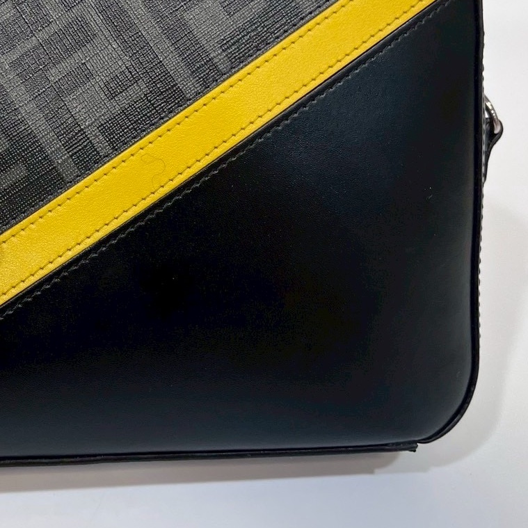 FENDI黑灰雙F拚黃色牛皮Diagonal銀釦相機包7M0286-8