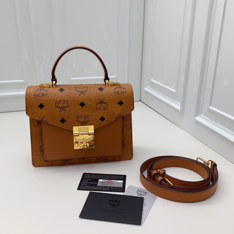 98 新Mcm 乾邑色小號郵差包 斜挎手提包-0