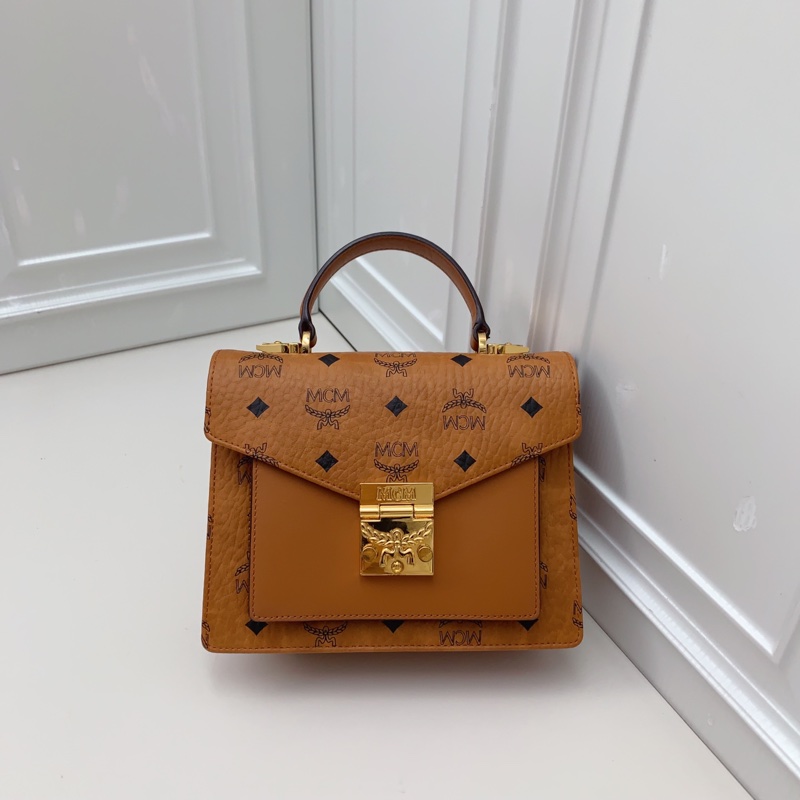 98 新Mcm 乾邑色小號郵差包 斜挎手提包-5