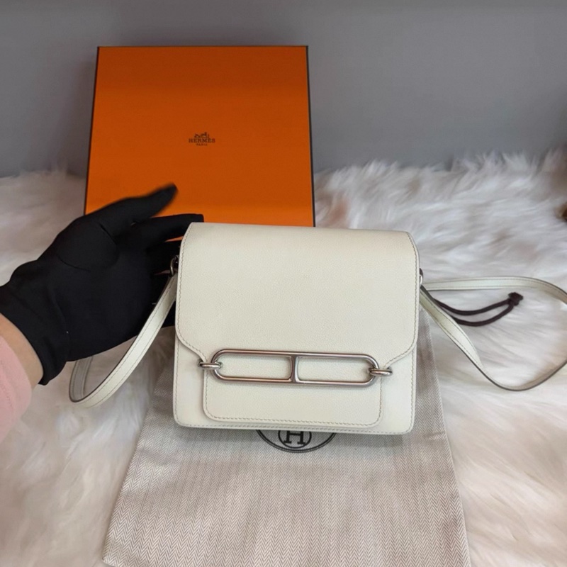 愛馬仕 豬鼻子 蘑菇白 B刻 銀扣 mini 成色99新 (23.24年購買) 全套 可以斜挎包 尺寸長18 evercolor皮-1