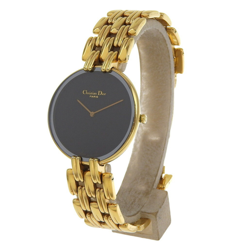 Dior Bagira 47 152-2 鍍金石英模擬顯示黑色錶盤女士腕錶-1