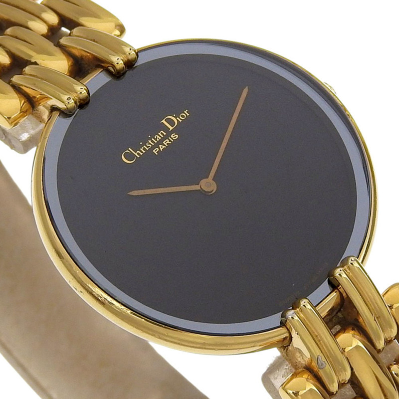 Dior Bagira 47 152-2 鍍金石英模擬顯示黑色錶盤女士腕錶-2
