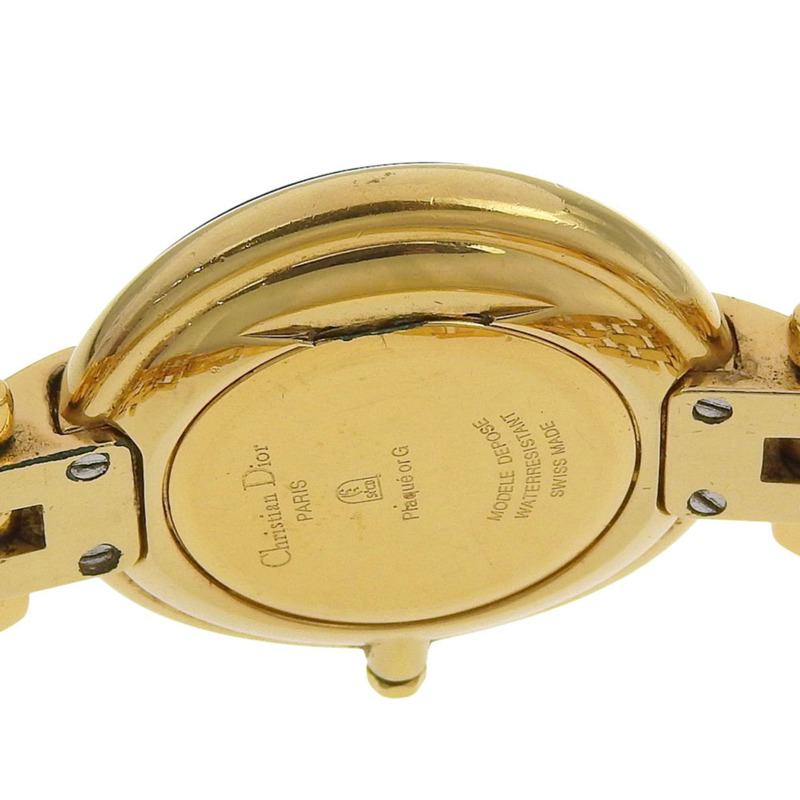 Dior Bagira 47 152-2 鍍金石英模擬顯示黑色錶盤女士腕錶-6