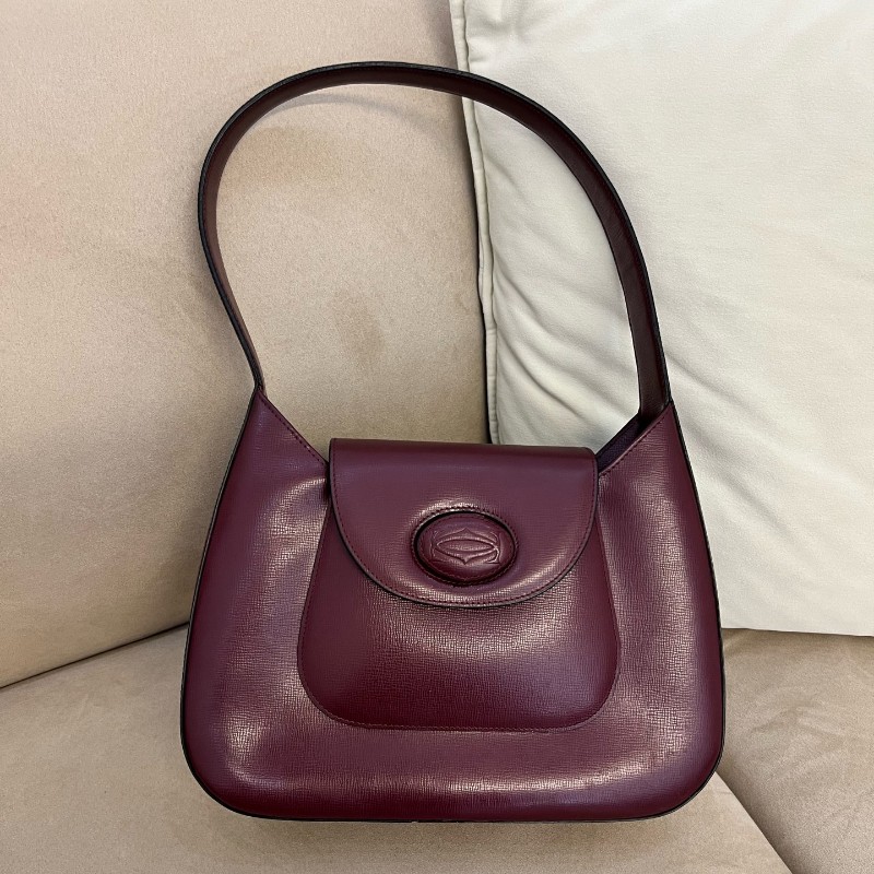 Cartier中古包波爾多紅經典轉扣肩背包-0