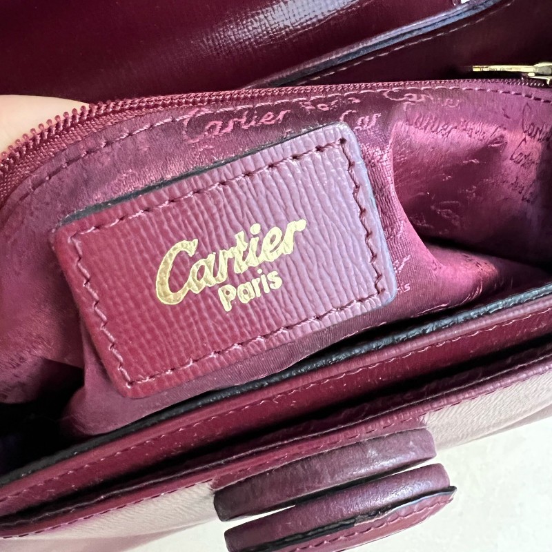 Cartier中古包波爾多紅經典轉扣肩背包-7