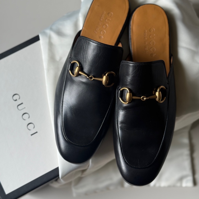 『閒置未使用』Gucci古馳經典馬銜釦穆勒拖鞋-0