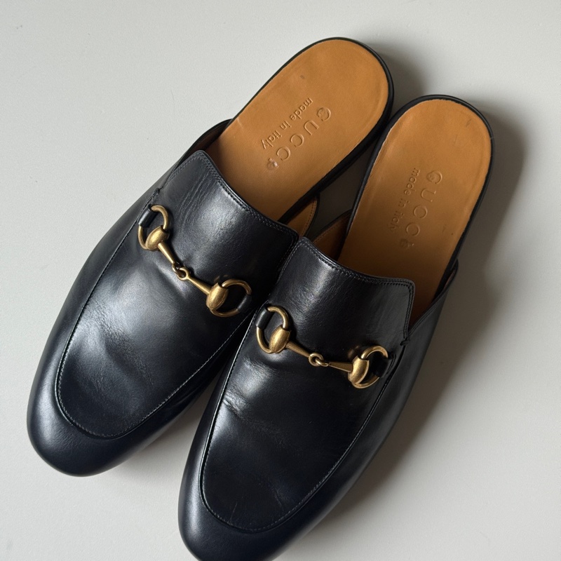 『閒置未使用』Gucci古馳經典馬銜釦穆勒拖鞋-1