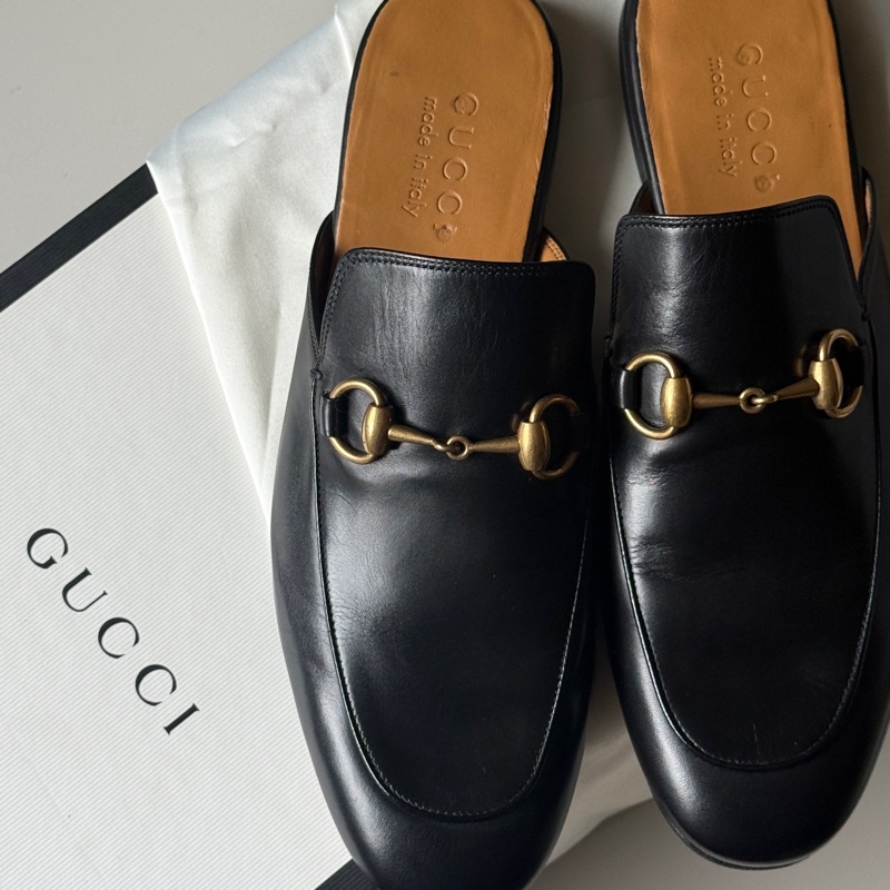 『閒置未使用』Gucci古馳經典馬銜釦穆勒拖鞋-8