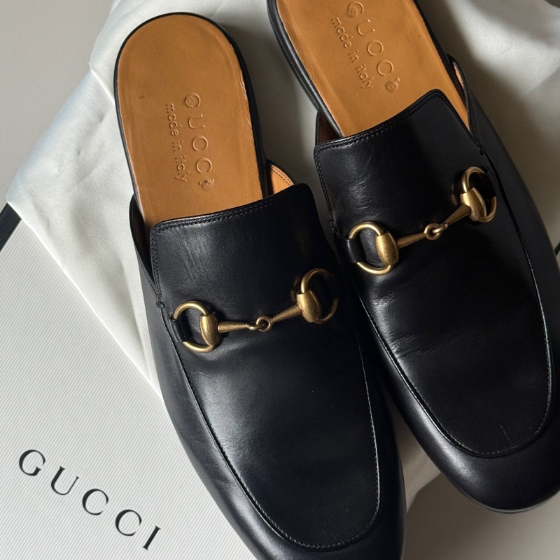 『閒置未使用』Gucci古馳經典馬銜釦穆勒拖鞋-16