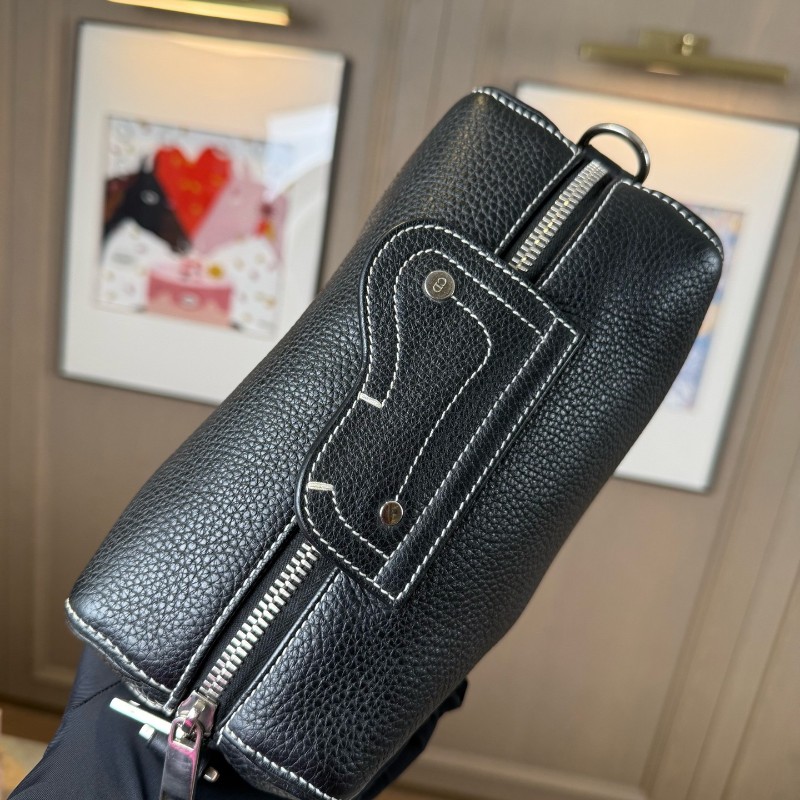 Dior 新款Lingot圓筒包 黑銀荔枝牛反走白線 斜背包-1