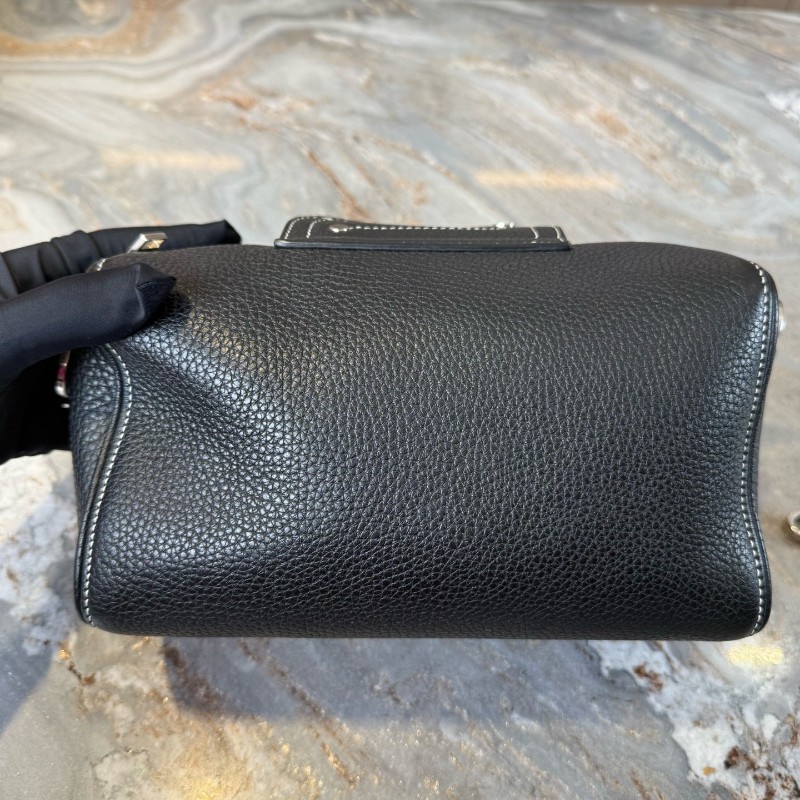 Dior 新款Lingot圓筒包 黑銀荔枝牛反走白線 斜背包-2