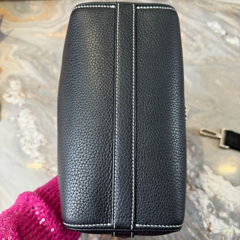 Dior 新款Lingot圓筒包 黑銀荔枝牛反走白線 斜背包-4