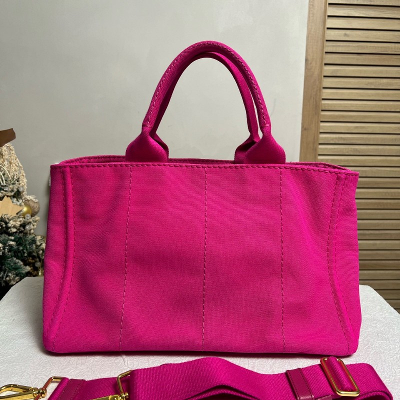 Prada 玫紅色帆布沙灘包 手提包肩背包 大號-1